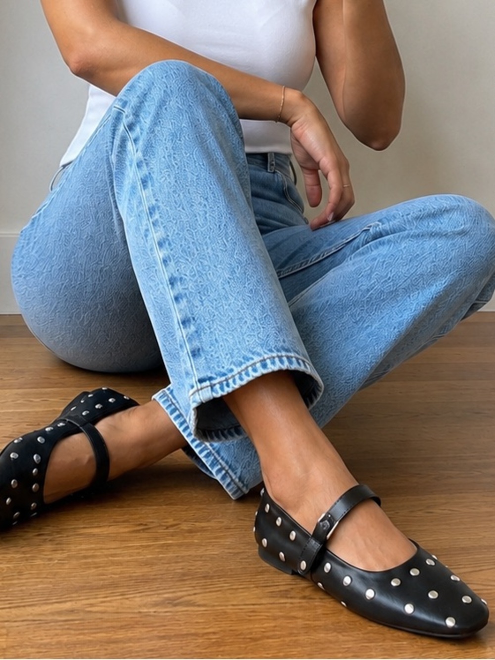 Serra Black Studded Mary Jane Ballet Flats Size 7 NWB
